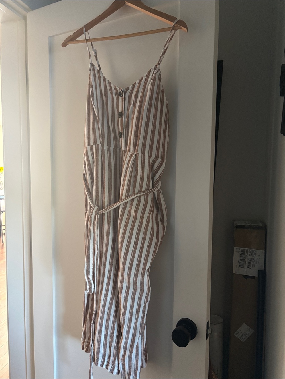 Universal Thread Cream and Brown Striped Jumpsuit Romper Size Medium